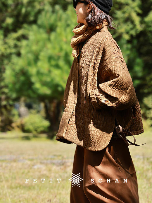 PETIT SCHAN小闪 CLO#954 The Wasteland 荒芜之境 棉羊毛手工染色真皮拼接外套厚短袍 商品图2