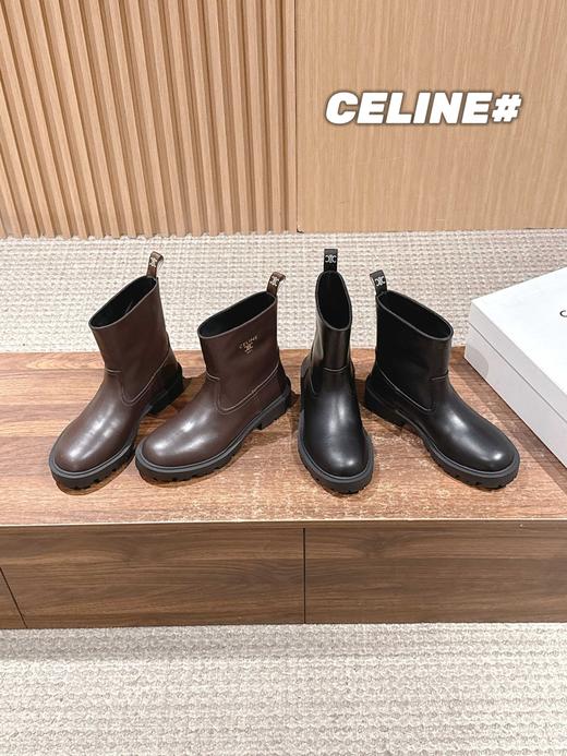 赛琳 2025秋冬款BUMARGARET高筒靴系列长/短靴系列拼色一脚蹬牛皮马丁靴（DBG） 商品图5