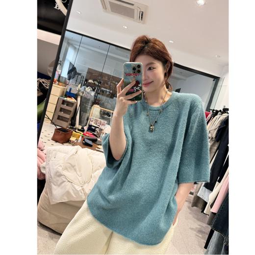 25AW上新【现货折上95折】 蕾蕾同款【慵懒自洽】韩版百搭亲肤圆领毛针织衫六分短袖上衣 商品图2