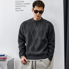 徐太浪【麻花纹 菱形扭花】灰色毛衣男秋冬大码男装针织打底上衣