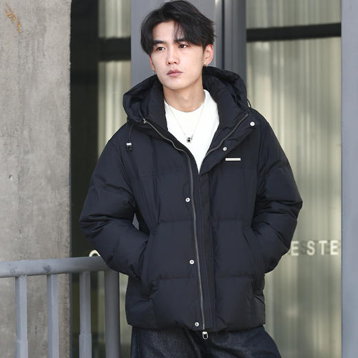 DRONKOO 2025 连帽左胸金属标绗缝基础短款厚羽绒服 商品图2