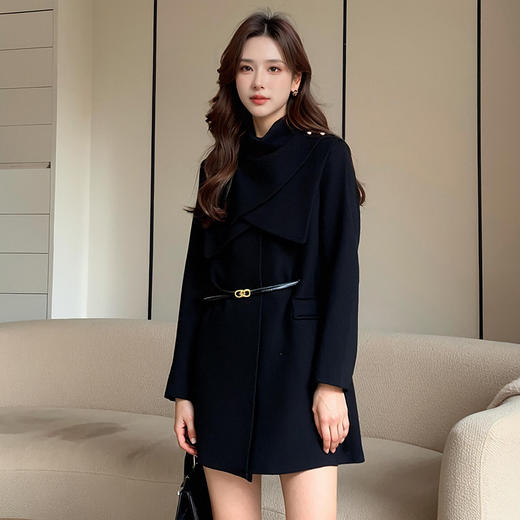 奢姿大码女装2025冬季胖妹妹不规则半高领毛呢时尚轻奢休闲外套9954394375 商品图2