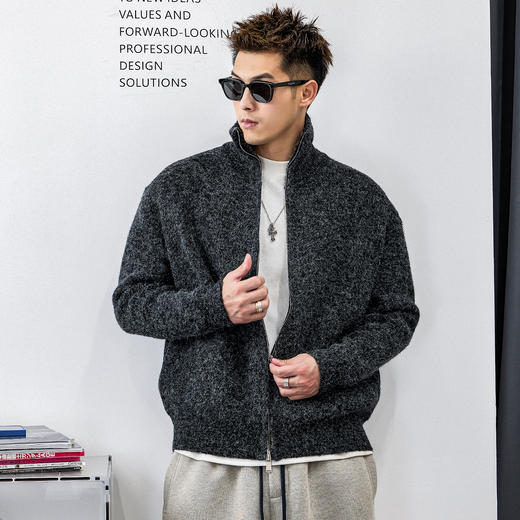 徐太浪【双拉链设计 毛绒感】开衫毛衣男冬季男装休闲针织衫外套 商品图1