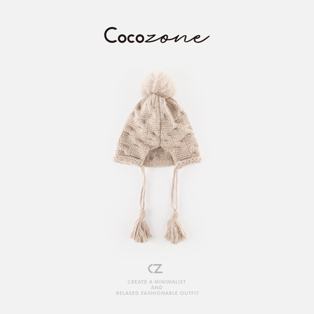 COCO ZONE 刘 一一 扭花毛线针织流苏系带帽子 CD2A2827