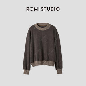 ROMI STUDIO“美式复古”羊毛混纺螺纹撞色宽松套头卫衣 RWCASU5514
