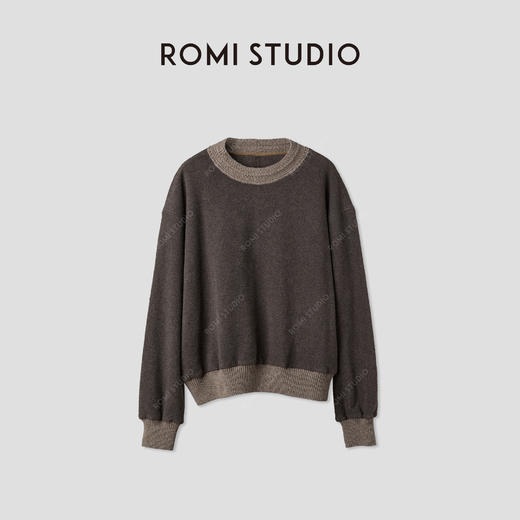 ROMI STUDIO“美式复古”羊毛混纺螺纹撞色宽松套头卫衣 RWCASU5514 商品图0