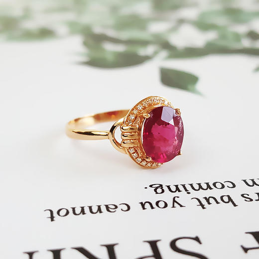 【天然正品】AU750玫瑰金镶钻镶天然近1克拉卢比莱碧玺戒指14.5号（戒圈可改）女士281025AH42现售价：金红色碧玺戒指 1480特价 商品图2