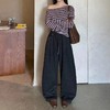 D110914加绒保暖毛呢直筒休闲裤女高腰抽绳宽松百搭呢子长裤 商品缩略图5