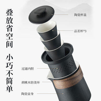 苏泊尔（SUPOR）泡茶壶便携旅行茶具套装·1壶+3杯+茶巾+便携包.6件套.玄墨   /厨具 /茶具 /茶壶 商品图6