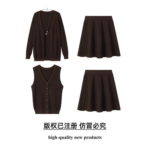 奢姿大码女装2025冬季气质V领套装胖妹妹时尚针织简约松紧两件套9854991046AB 商品图0