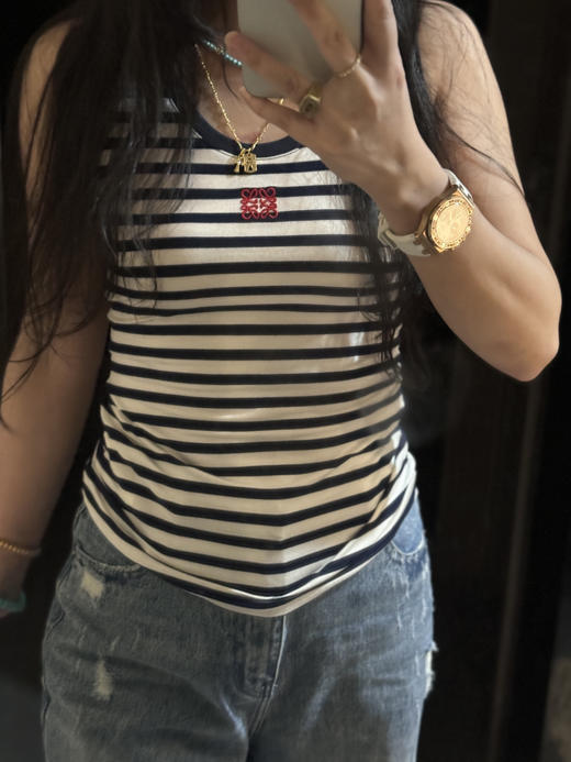 LOE&WE罗&意威 图案印花条纹圆领无袖套头背心（蕾姐上身S） 商品图4