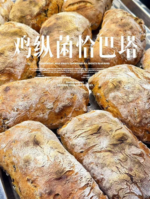 鸡枞菌恰巴塔（无油无糖无鸡蛋无牛奶版
鸡枞菌是云南的一种菌菇；咸香口带着一点点辣味儿的鸡枞菌和恰巴塔特有的胶质感面包体搭配在一起，真的会让人一口惊艳！！
“嗯？和想象中的味道不一样，好好吃啊！！） 商品图0