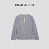 ROMI STUDIO“日系慵懒”华夫格立体条纹宽松亨利长袖T恤RWCAS66491 商品缩略图0