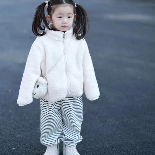 轻恬 亲子款长绒毛外套 小立领设计，松紧弹力袖和下摆，外穿百搭，内穿保暖 商品图4