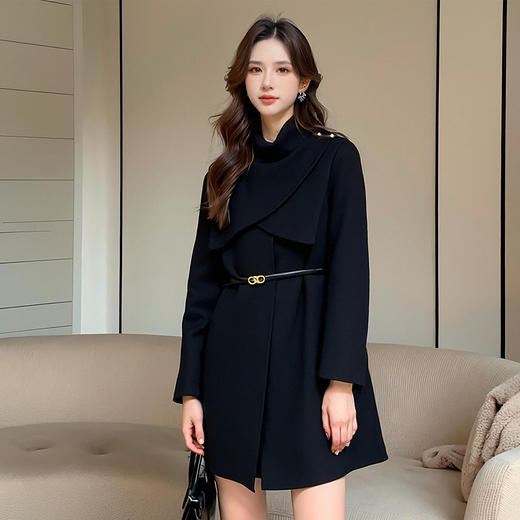 奢姿大码女装2025冬季胖妹妹不规则半高领毛呢时尚轻奢休闲外套9954394375 商品图4