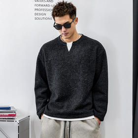 徐太浪【毛绒感 混纺保暖】黑色假两件毛衣男秋冬季通勤内搭上衣