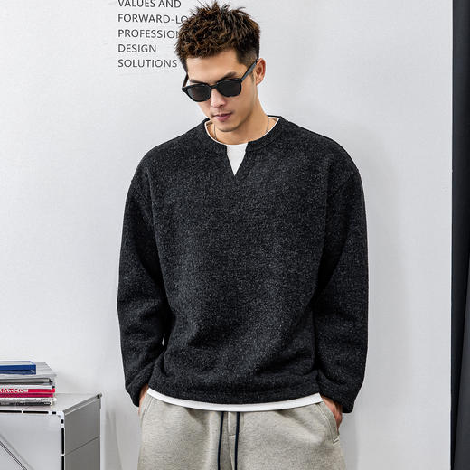 徐太浪【毛绒感 混纺保暖】黑色假两件毛衣男秋冬季通勤内搭上衣 商品图0