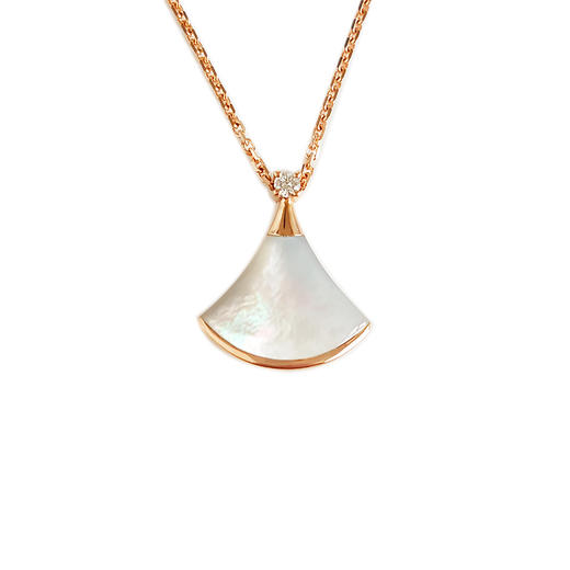 【95新】BVLGARI宝格丽350581DIVAS’DREAM系列 18K玫瑰金单钻小号白贝母扇子项链女士251025NJS12现售价：9200 商品图0