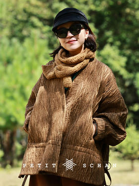 PETIT SCHAN小闪 CLO#954 The Wasteland 荒芜之境 棉羊毛手工染色真皮拼接外套厚短袍