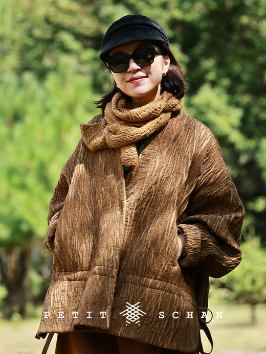 PETIT SCHAN小闪 CLO#954 The Wasteland 荒芜之境 棉羊毛手工染色真皮拼接外套厚短袍 商品图0