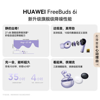 华为FreeBuds 6i 降噪蓝牙耳机 旗舰级降噪深度 音乐游戏 安卓/苹果手机通用 幻夜黑 /数码 /影音娱乐 /蓝牙/无线耳机 商品图4