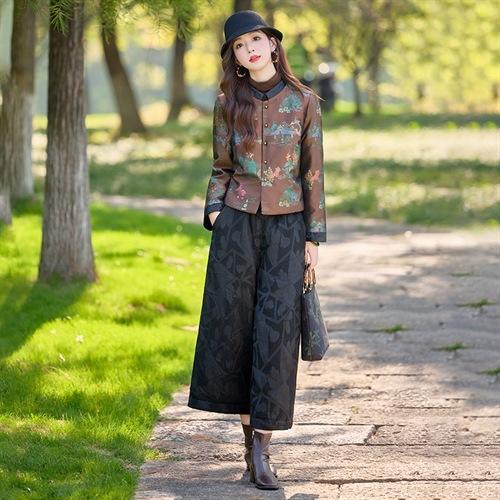 新中式短款提花羽绒短外套，阔腿九分羽绒裤两件套HR-SYY2718A-2 商品图4