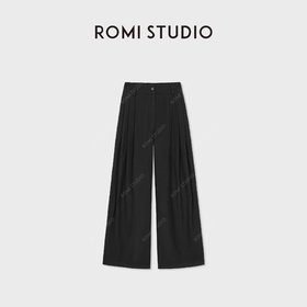 ROMI STUDIO“羊毛麻裤”立体A摆倒褶松紧腰廓形阔腿裤 RWCWXG6745