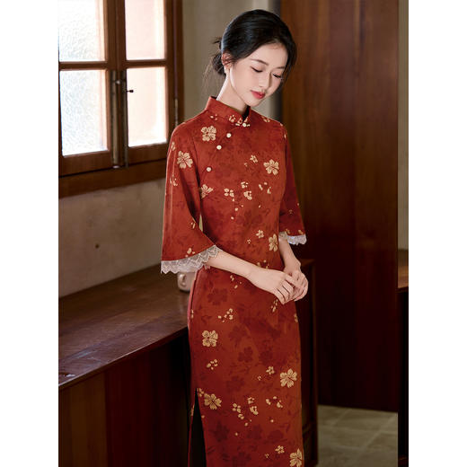 【秋雨】国风倒大袖新中式，长款改良中袖旗袍LSB4017 商品图3