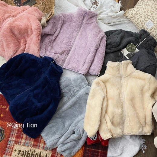 轻恬 亲子款长绒毛外套 小立领设计，松紧弹力袖和下摆，外穿百搭，内穿保暖 商品图6