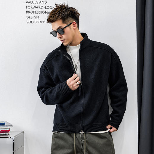 徐太浪【双拉链 休闲风】立领开衫毛衣男秋冬2025新款针织衫外套 商品图2