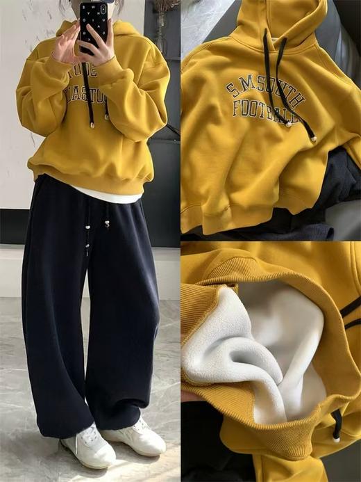 美式复古字母奥利绒数码印做旧连帽显瘦长袖卫衣 商品图12