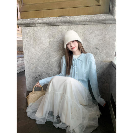 <曾小咸推荐>现货秒杀！微信超特价！蓝色翻领毛织开衫 日常219.99 立减130 秒杀89.99！ 商品图1