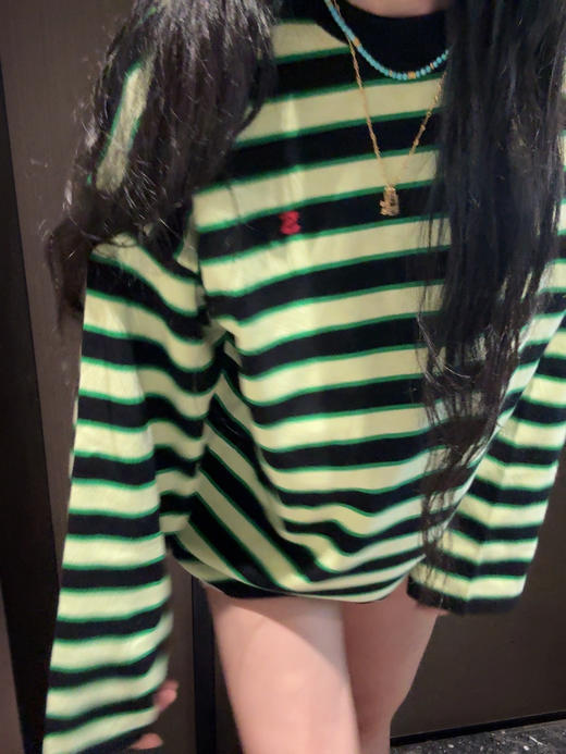 Sh＆ort Sent＆ence 撞色条纹圆领套头宽松长袖针织衫 （蕾姐上身S） 商品图1