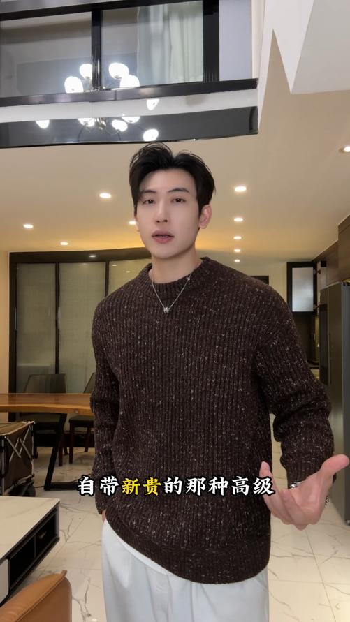 SDSA男士秋冬新款痞帅男装慵懒风下摆拼接圆领毛衣潮流百搭针织衫 商品图0