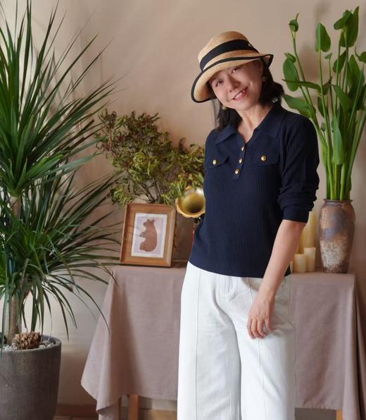 哥弟同款V领POLO金扣通勤也温柔坑条桑蚕丝超细羊毛衫 商品图4