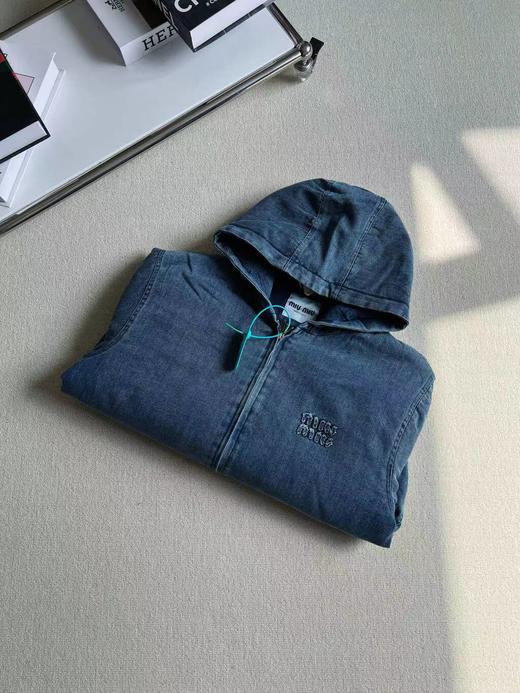 D110934新款贴布徽标字母水洗蓝男女情侣款牛仔连帽棉服 商品图7