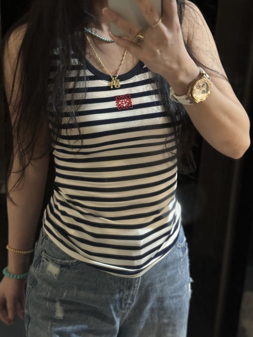 LOE&WE罗&意威 图案印花条纹圆领无袖套头背心（蕾姐上身S） 商品图5