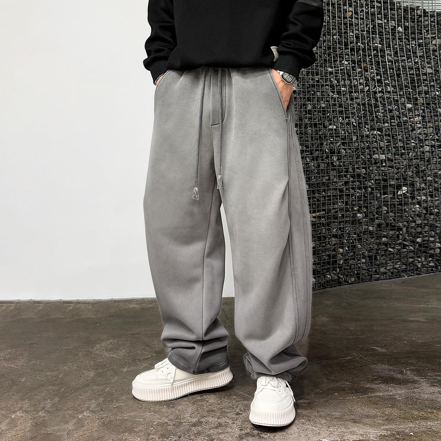 徐太浪【松紧腰 垂坠感】抽绳大码卫裤男秋冬宽松直筒运动裤长裤