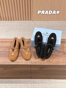 普拉达 秋冬新款毛毛鞋玛丽珍平底鞋（DBG）