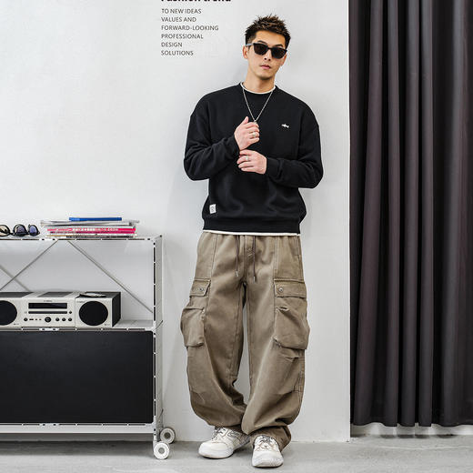 徐太浪【鲨鱼刺绣 时尚贴布】加绒卫衣男秋冬2025新款打底衫上衣 商品图3