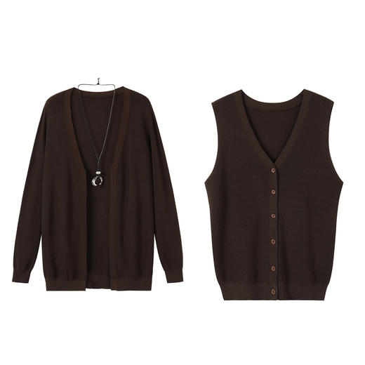 奢姿大码女装2025冬季气质V领套装胖妹妹时尚针织简约松紧两件套9854991046AB 商品图1