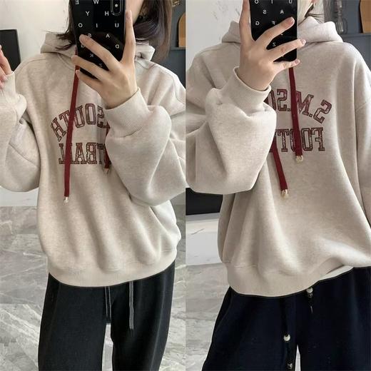 美式复古字母奥利绒数码印做旧连帽显瘦长袖卫衣 商品图8