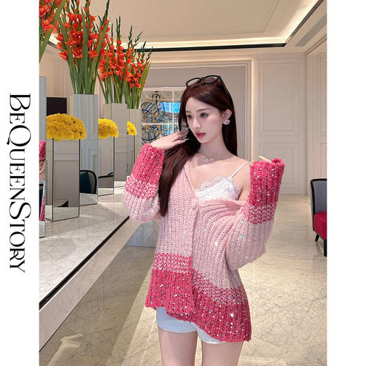 【孤品样衣，不退不换】【甜桃玛德琳】高定马海毛含超细羊毛编织撞色针织帽衫 商品图0