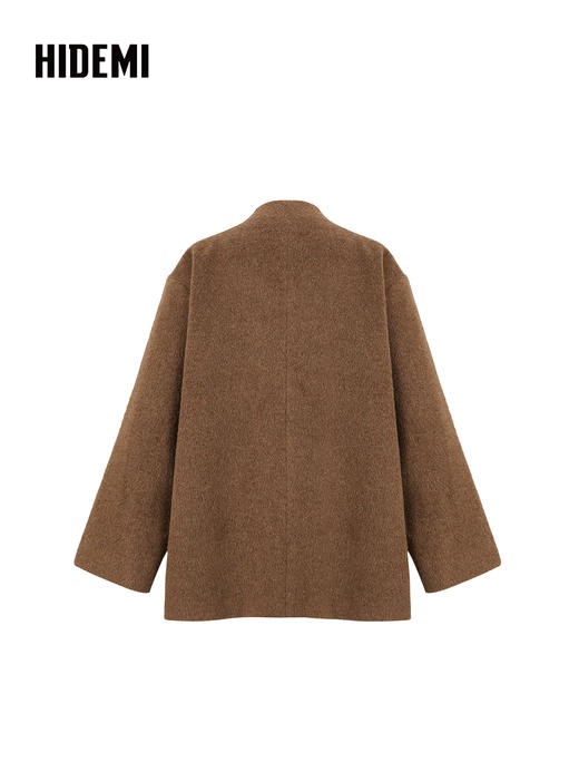 HIDEMI alpaca羊驼毛苏力烟草色长毛v领极简设计感大衣 长款/短款 商品图7