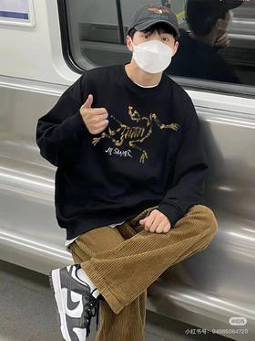 D110933联名款冬季新款男子针织加绒套头衫圆领卫衣