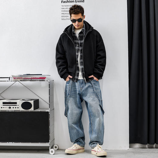 徐太浪【缉明线 高级感】连帽夹克男秋冬款大码男装青年防风外套 商品图3