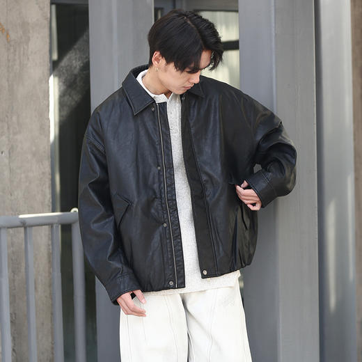 DRONKOO 2025 翻领口袋立体袋盖下摆内橡筋PU短款中厚棉服 商品图1