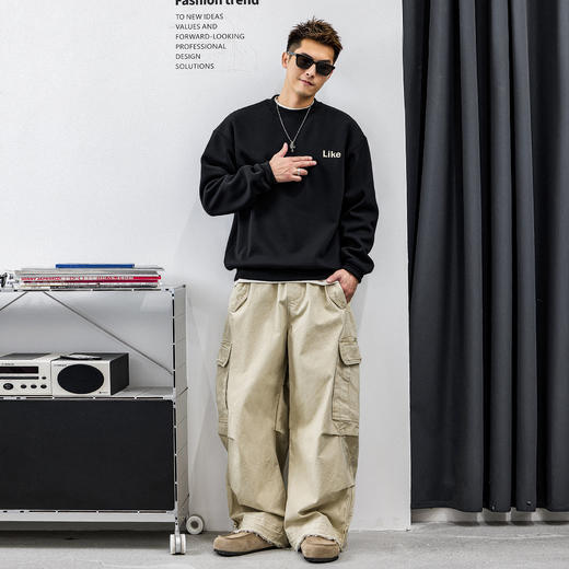 徐太浪【帅气擦色 字母印花】纯棉卫衣男秋冬新款内搭打底衫上衣 商品图3