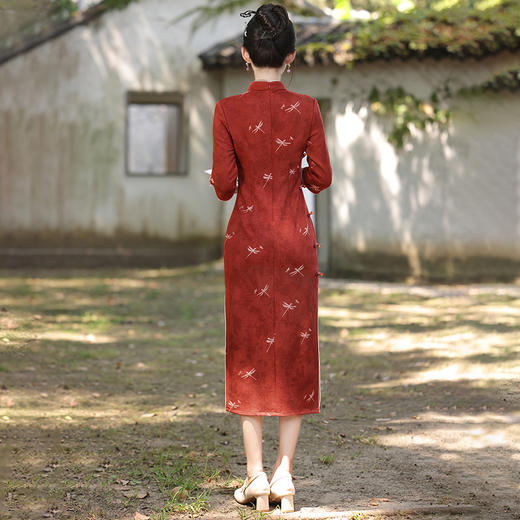 新中式国风订婚旗袍，长袖修身长款日常旗袍MLS7213 商品图4