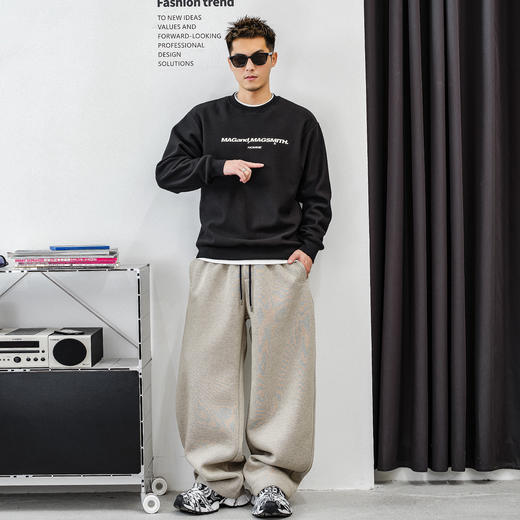 徐太浪【帅气百搭 字母印花】加绒卫衣男秋冬休闲通勤打底衫上衣 商品图3